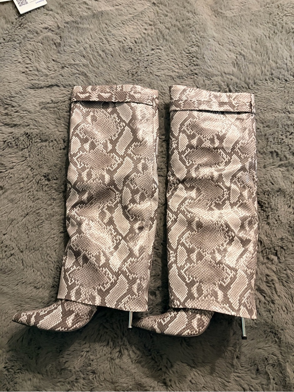 Liliana Snake Print Gray Knee-High Heeled Boots